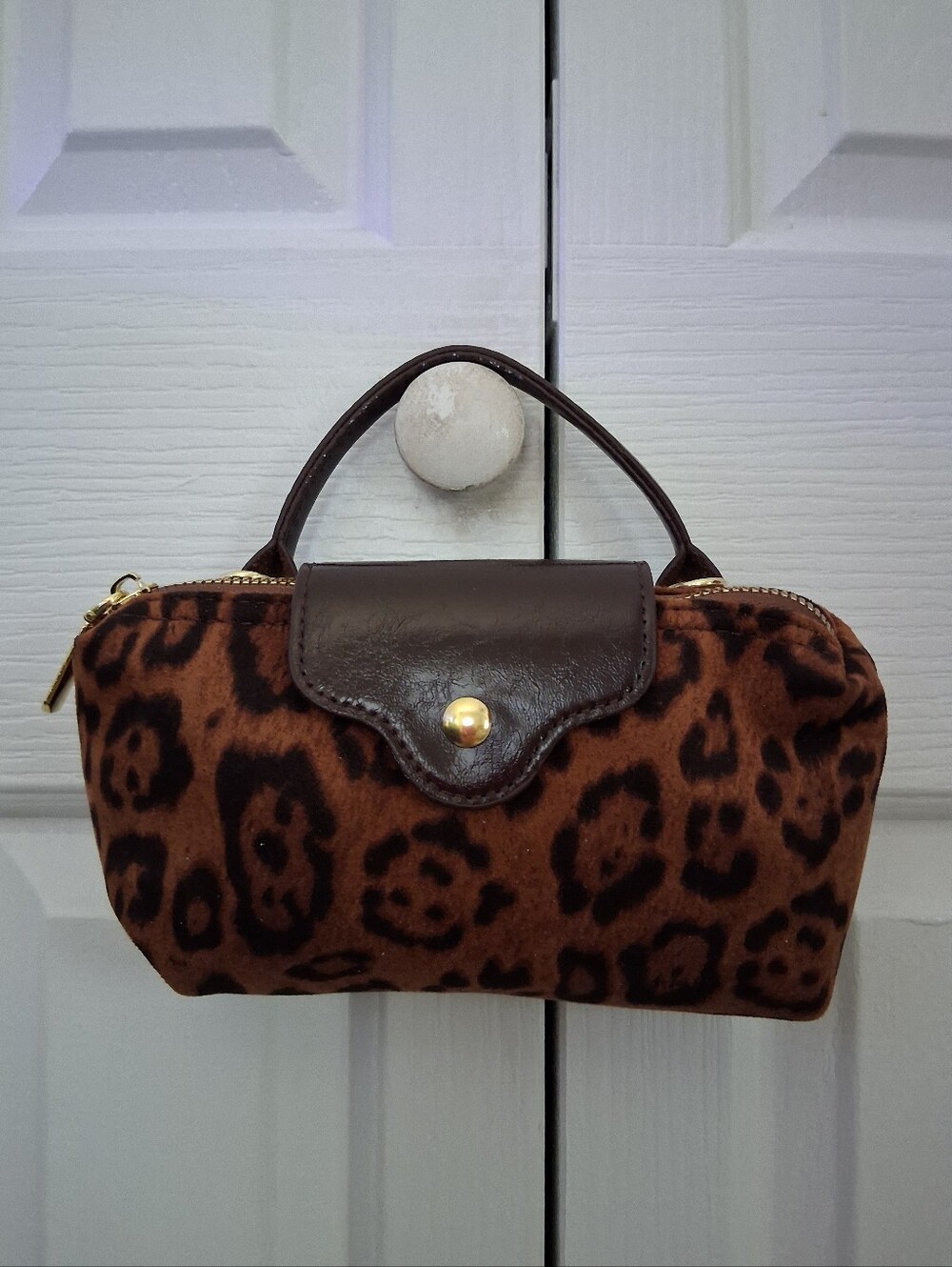 Brown Leopard Print Top-Handle Mini Crossbody Bag - Picture 11 of 16